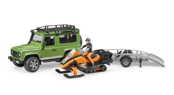Auto Land Rover Defender - z lawetą, skuterem śnieżnym i figurką - ZESTAW - 02594 - BRUDER 4