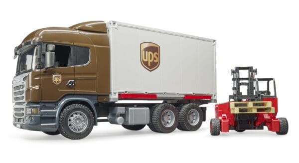 Ciężarówka kontener - Scania R kontener UPS z wózkiem widłowym i paletami 2szt. - 03581 - BRUDER 1