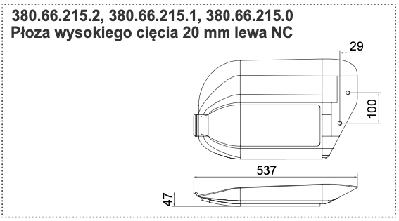 Płoza kosiarki - LEWA - wysokiego cięcia 20 mm NC - 380.66.215.2 - Pottinger 1