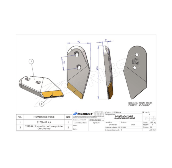 Dłuto - Pasuje do Huard 622128/164 - Prawe - AgriPower 2