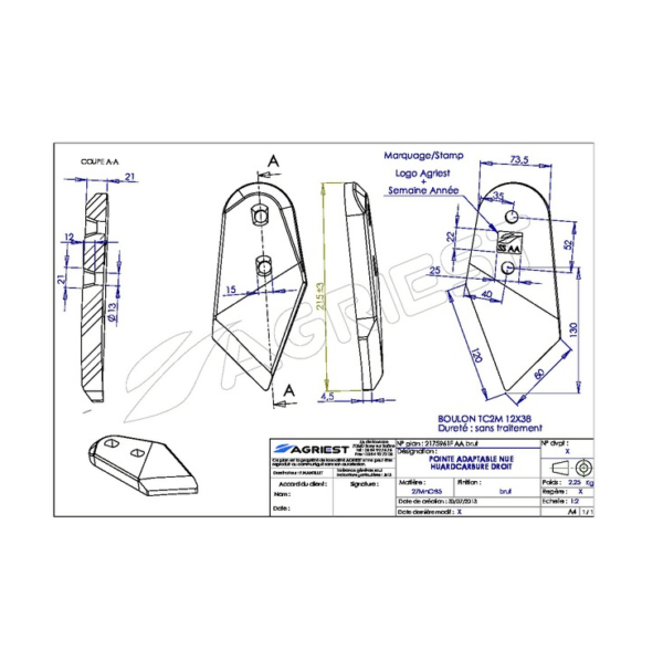 Dłuto - Pasuje do Huard 622128/164 - Prawe - AgriPower 3