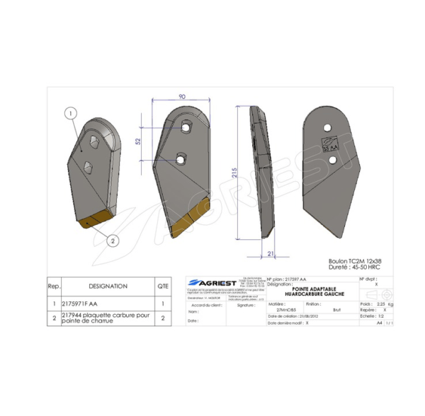 Dłuto - Pasuje do Huard 622129/165 - Lewe - AgriPower 2