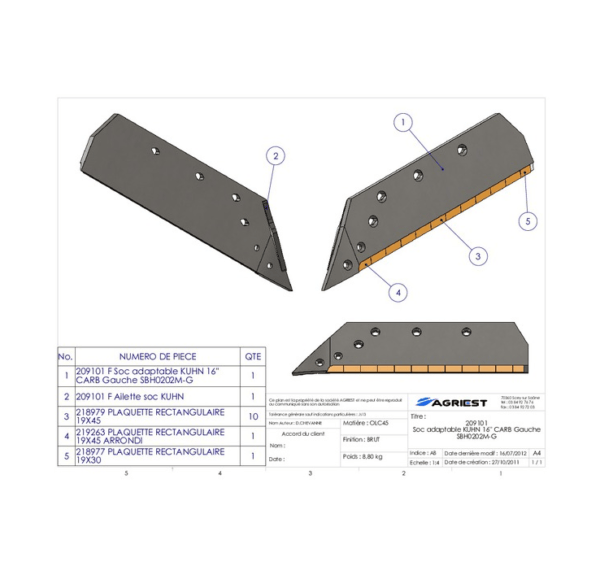 Lemiesz 16" - Węglik - Lewy - Zastosowanie 622235G KUHN - AgriPower 2