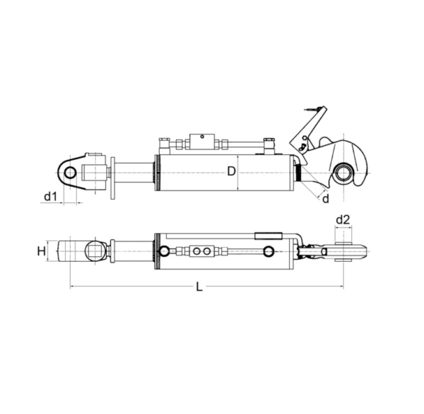 Łącznik hydrauliczny, model przegub widełkowy/hak - Dł. 690-900mm - Kat. 2 2